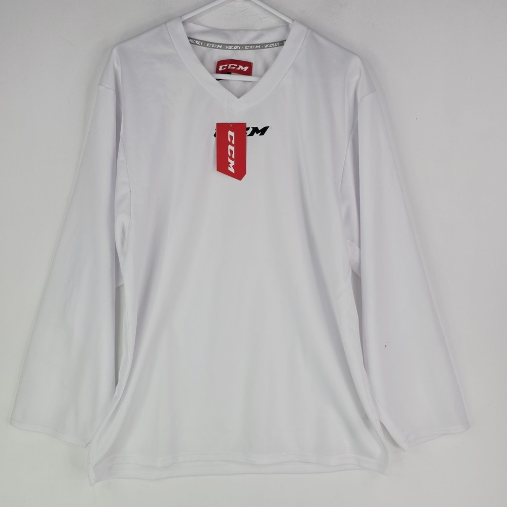 CCM Shirt Mens S White Long Sleeve 5000 SR Practice Hockey Mesh Jersey Read